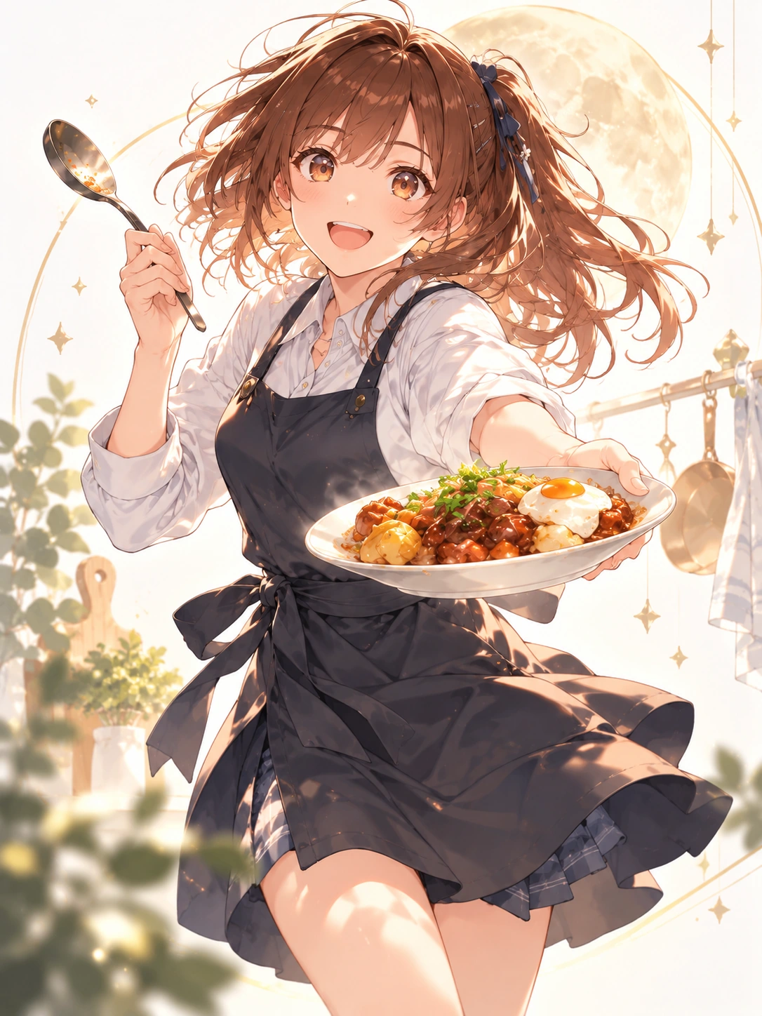 栗色の髪とエプロン姿の橘ひより